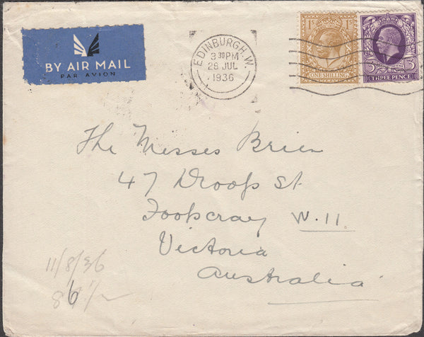 101375 - 1936 MAIL EDINBURGH TO AUSTRALIA.