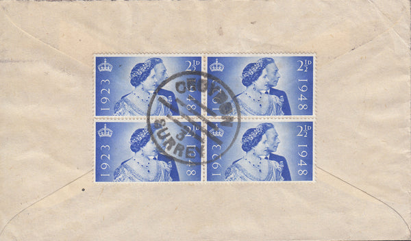 101391 - 1948 MAIL CROYDON TO SOUTH AFRICA/2½D ROYAL SILVER WEDDING (SG493).