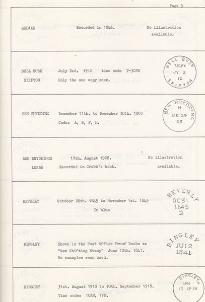 101456 - 'THE TEMPORARY HANDSTAMPS OF YORKSHIRE BY SEDGEWICK'.