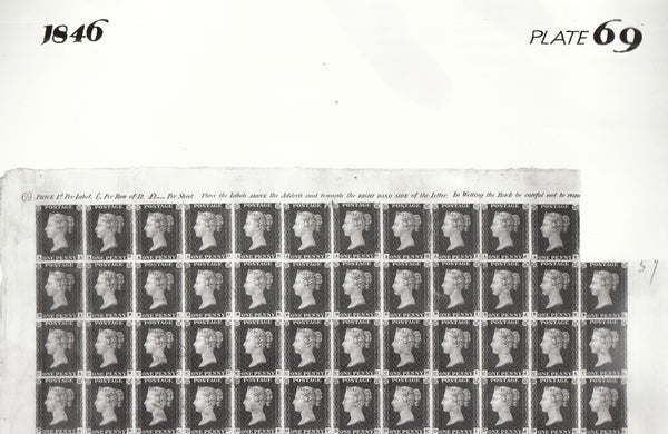 101488 - 1846 DIE 1 PLATE 69 ORIGINAL PHOTOGRAPH OF THE IMPRIMATUR SHEET.