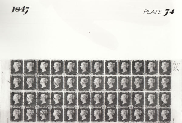 101493 - 1847 DIE 1 PLATE 74 ORIGINAL PHOTOGRAPH OF THE IMPRIMATUR SHEET.