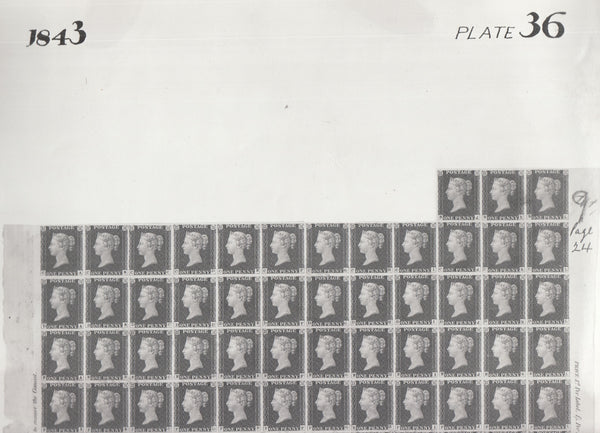 101498 - 1843 DIE 1 PLATE 36 ORIGINAL PHOTOGRAPH OF THE IMPRIMATUR SHEET.