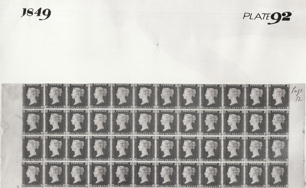 101499 - 1849 DIE 1 PLATE 92 ORIGINAL PHOTOGRAPH OF THE IMPRIMATUR SHEET.