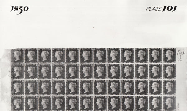 101508 - 1850 DIE 1 PLATE 101 ORIGINAL PHOTOGRAPH OF THE IMPRIMATUR SHEET.