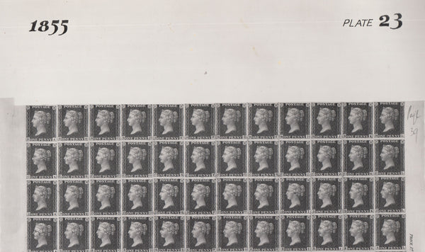 101541 - 1855 DIE 2 1D PLATE 23 ORIGINAL PHOTOGRAPH OF THE IMPRIMATUR SHEET.