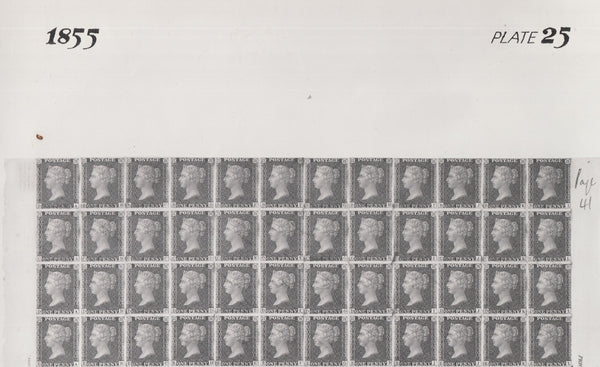 101543 - 1855 DIE 2 1D PLATE 25 ORIGINAL PHOTOGRAPH OF THE IMPRIMATUR SHEET.