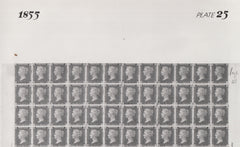 101543 - 1855 DIE 2 1D PLATE 25 ORIGINAL PHOTOGRAPH OF THE IMPRIMATUR SHEET.