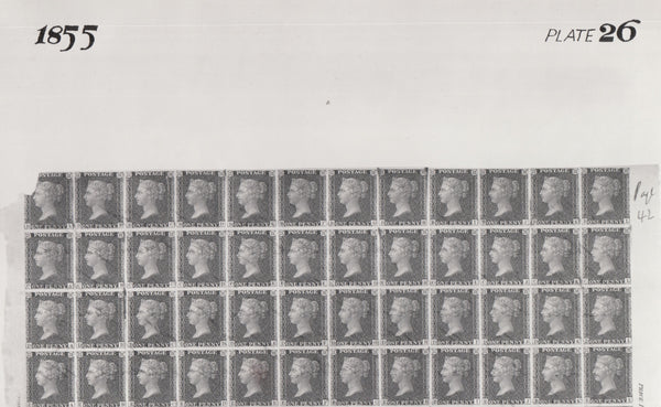 101544 - 1855 DIE 2 1D PLATE 26 ORIGINAL PHOTOGRAPH OF THE IMPRIMATUR SHEET.