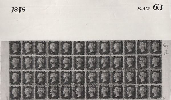 101556 - 1858 DIE 2 1D PLATE 63 ORIGINAL PHOTOGRAPH OF THE IMPRIMATUR SHEET.