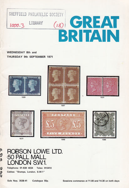 101571 - ROBSON LOWE GREAT BRITAIN SPECIALISED AUCTION SEPTEMBER 1971.