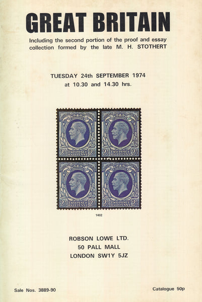 101579 - ROBSON LOWE GREAT BRITAIN SPECIALISED AUCTION CATALOGUE SEPTEMBER 1974.