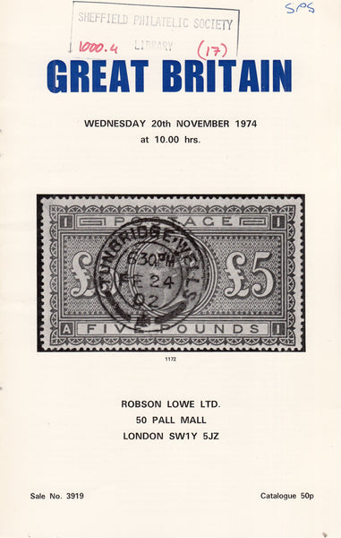 101636 - ROBSON LOWE SPECIALISED GREAT BRITAIN AUCTION NOVEMBER 1974.