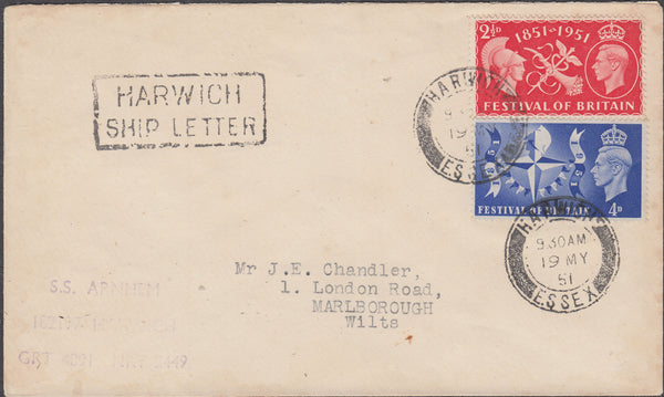 101795 - 1951 "HARWICH/SHIP LETTER".