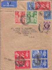 102371 1951 AIR MAIL HALIFAX, YORKS TO IOWA, USA WITH KGVI HIGH VALUES.