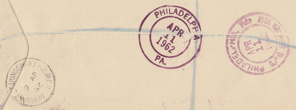 102399 1962 REGISTERED AIR MAIL LONDON TO USA WITH 2/6 CASTLE.