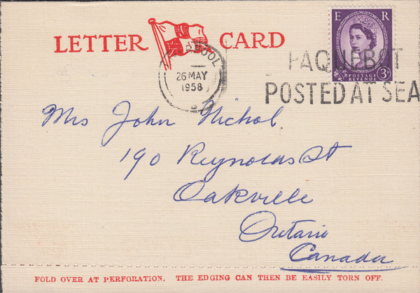 102414 - 1958 LETTER CARD LIVERPOOL TO CANADA.