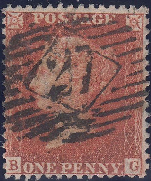 102485 - 1856/1857 PL.47 USED MATCH PAIR LETTERED BG ON BLUED PAPER (SG29) AND WHITE PAPER (SG40).