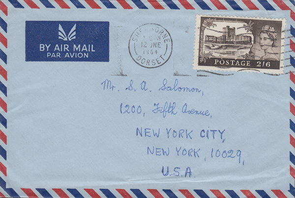 102496 - 1964 MAIL SHERBORNE TO USA/2/6D CASTLE USAGE.