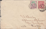 102534 - 1908 ENVELOPE COXWOLD (YORKS) TO CANADA WITH COMBINATION OF GB AND CANADIAN STAMPS.