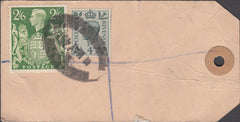 102545 - 1949 BANKER'S PARCEL TAG/KGVI 2/6 YELLOW-GREEN (SG476b).