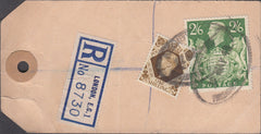 102546 - 1949 BANKER'S PARCEL TAG/KGVI 2/6 YELLOW-GREEN (SG476b).