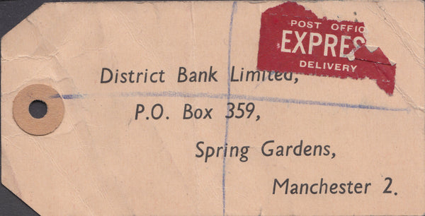 102546 - 1949 BANKER'S PARCEL TAG/KGVI 2/6 YELLOW-GREEN (SG476b).
