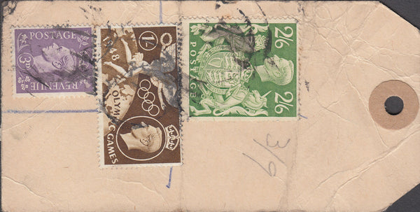 102551 - KGVI BANKER'S PARCEL TAG/2/6 YELLOW-GREEN/U.P.U.