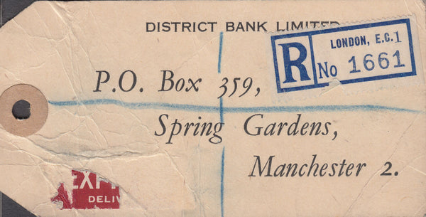 102553 - 1948 BANKER'S PARCEL TAG/KGVI 2/6 YELLOW-GREEN (SG476b).