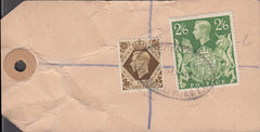 102554 - 1949 BANKER'S PARCEL TAG/KGVI 2/6 YELLOW-GREEN (SG476b).