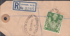 102555 - 1949 BANKER'S PARCEL TAG/2/6 YELLOW-GREEN (SG476b).