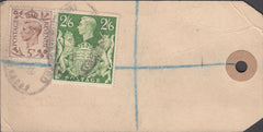 102559 - 1949 BANKER'S PARCEL TAG/KGVI 2/6 YELLOW-GREEN (SG476b).