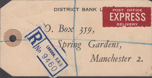 102559 - 1949 BANKER'S PARCEL TAG/KGVI 2/6 YELLOW-GREEN (SG476b).