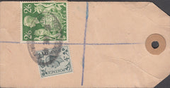 102560 - 1949 BANKER'S PARCEL TAG/KGVI 2/6 YELLOW-GREEN (SG476b).