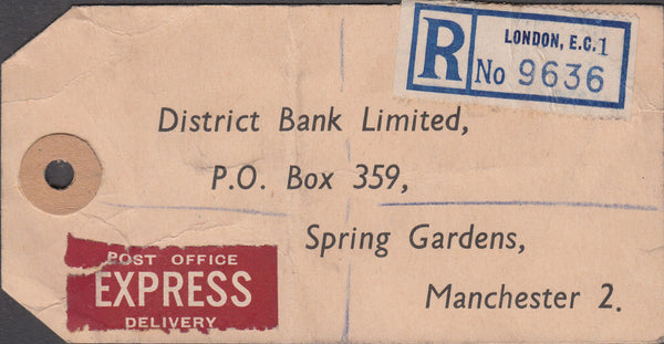 102560 - 1949 BANKER'S PARCEL TAG/KGVI 2/6 YELLOW-GREEN (SG476b).