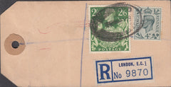 102561 - 1949 BANKER'S PARCEL TAG/KGVI 2/6 YELLOW-GREEN (SG476b).