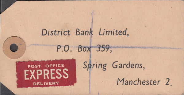 102561 - 1949 BANKER'S PARCEL TAG/KGVI 2/6 YELLOW-GREEN (SG476b).