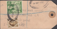 102562 - 1949 BANKER'S PARCEL TAG/KGVI 2/6 YELLOW-GREEN (SG476b).