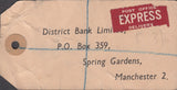 102563 - 1949? BANKER'S PARCEL TAG/KGVI 2/6 YELLOW-GREEN (SG476b).