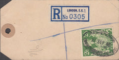 102565 - 1948 BANKER'S PARCEL TAG/KGVI 2/6 YELLOW-GREEN (SG476b).