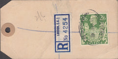 102568 - 1948 BANKER'S PARCEL TAG/KGVI 2/6 YELLOW-GREEN (SG476b).
