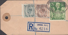 102570 - 1949 BANKER'S PARCEL TAG/KGVI 2/6 YELLOW-GREEN (SG476b).