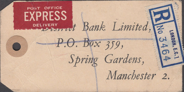 102572 - 1948 BANKER'S PARCEL TAG/KGVI 2/6 YELLOW-GREEN/OLYMPIC GAMES.