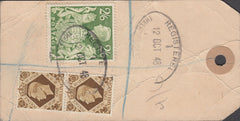 102573 - 1948 BANKER'S PARCEL TAG/ KGVI 2/6 YELLOW-GREEN (SG476b).