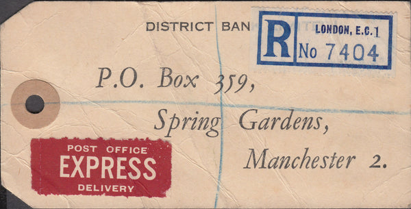 102573 - 1948 BANKER'S PARCEL TAG/ KGVI 2/6 YELLOW-GREEN (SG476b).