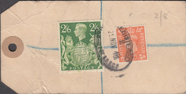 102574 - 1948 BANKER'S PARCEL TAG/KGVI 2/6 YELLOW-GREEN (SG476b).