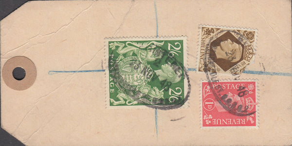 102575 - 1948 BANKER'S PARCEL TAG/KGVI 2/6 YELLOW-GREEN (SG476b).