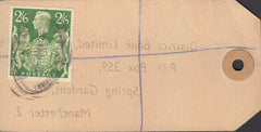 102576 - 1948 BANKER'S PARCEL TAG/KGVI 2/6 YELLOW-GREEN (SG476b).