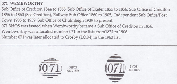 102583 - "071" 3VOS BARRED NUMERAL OF WEMBWORTHY (DEVON).