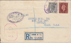 102605 - 1943 REGISTERED MAIL LONDON TO USA.