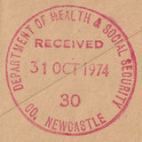 102717 - 1974 UNPAID MAIL JERSEY TO NEWCASTLE UPON TYNE.